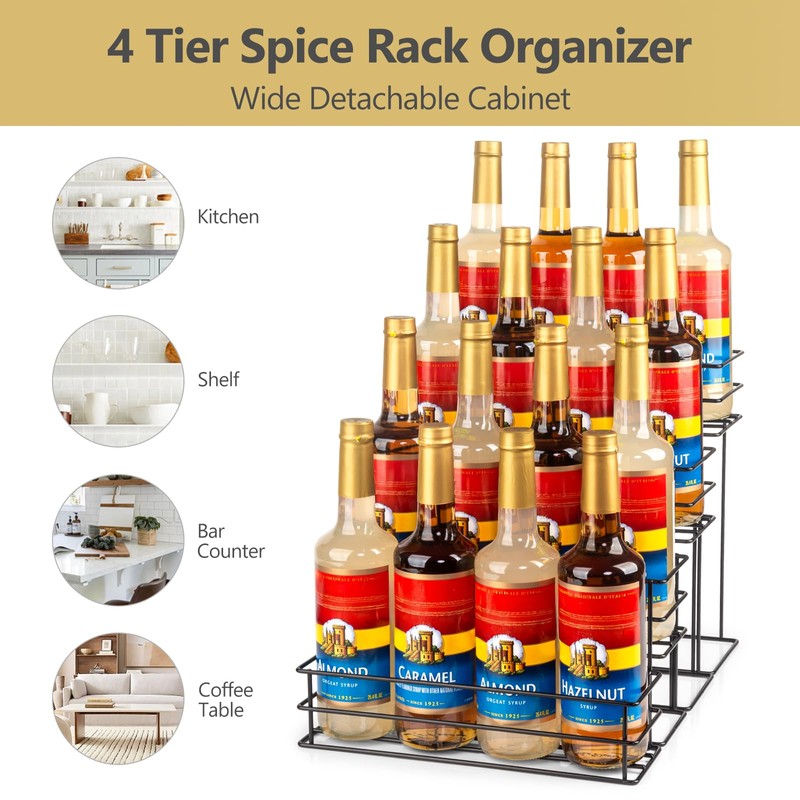 kimilus 16 Bottle Capacity Coffee Syrup Organizer 4 Tier Coffee
