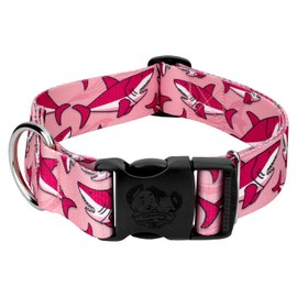 Country Brook Petz - Deluxe Pink Sharks Dog Collar - Critter Corner Collection Featuring Creature Themed Designs (1 1/2 Inch, Medium)