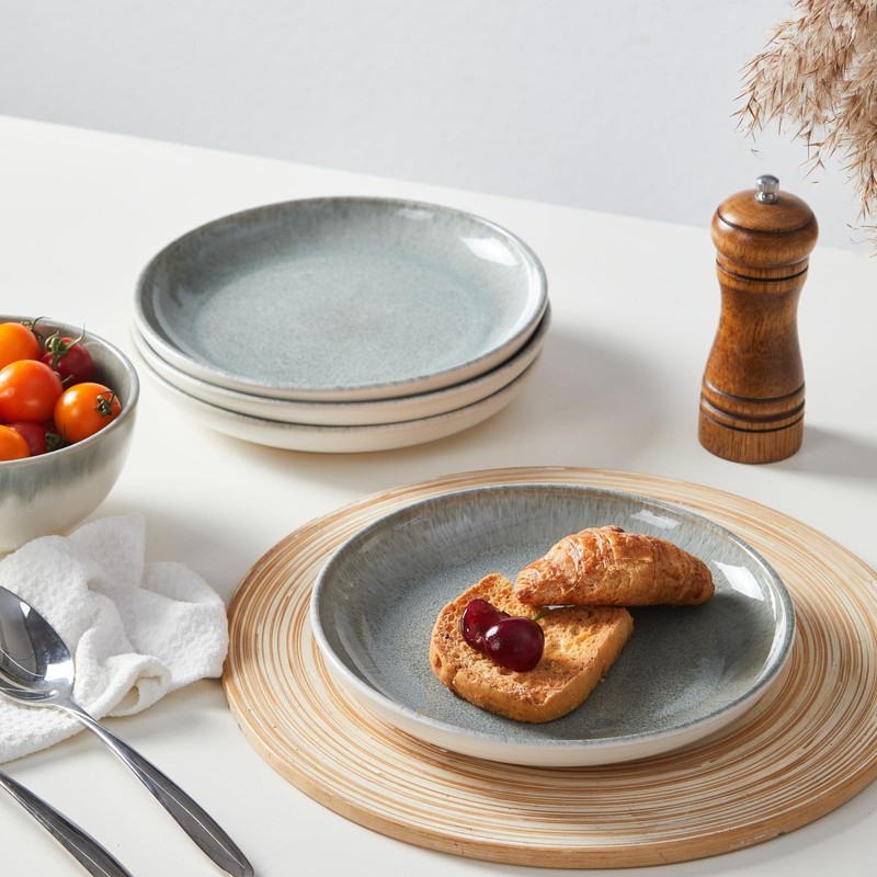 Pokini Gradient Green Stoneware Dinnerware Sets, 12 pcs Reactive Glaze