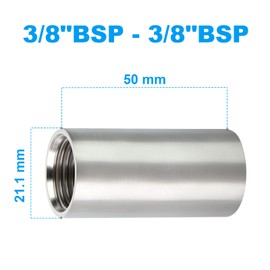 ERGAOBOY 2 Pieces 50 mm 3/8 Inch Internal Thread x 3/8 Inch Female Thread BSP Nipple Cast Pipe 304 Stainless Steel Pipe Fittings