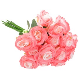 PATIKIL 15pcs Fake Roses, Roses Artificial Flowers Artificial Roses Silk Roses with Long Stems Real Look Real Touch Bouquet for Home Decor Table Decorations Wedding, Gradient Pink