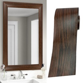 DESOMINOR 32.8Ft Black Border Peel &Stick Wood Grain Wallpaper Border Removable Waterproof Bathroom Mirror Frame Sticker (Dark Brown, 3.94Inch x 32.8Ft)