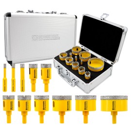HIGHDRIL 11Pcs Diamond Hole Saw Kit - 1/4", 5/16", 3/8", 4/5", 1", 1-1/8", 1-1/4", 1-3/8", 1-3/4", 2", 2-1/2" Drill Bits for Tile Porcelain Ceramic Granite Marble
