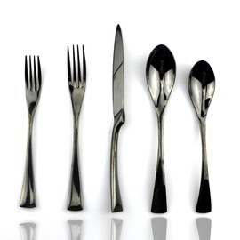 JASHII 18/10 Stainless Steel 20 Piece Mirror Polished Black Flatware Set,Dinner Knife Fork Salad Fork Dessert Spoon，Service for 4 ，Black Utensil Sets