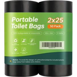 50 portable toilet bags for camping, 8 Gallon 1.3 Mil Thickened Compostable Toilet Replacement Bags for Portable Potty, trash Bags for Outdoor Hiking Boating Car Travel