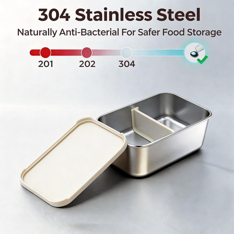 Koocovel Leak-Proof 3-Piece Stainless Steel Lunch Box Set Metal Lunch