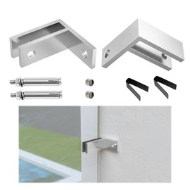 Muzata 2Pack Brushed Wall to Glass Clamp 90 Degrees Glass Railing Clamp Fit for 3/8"-1/2"(10mm-12mm) Thinkness Balustrade Railing Pool Fence GA09