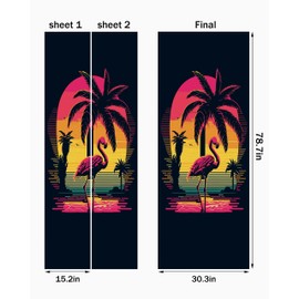 FLFK Door Sticker - Flamingo Peel and Stick Door Mural Wall Decals, Removable Self-Adhesive Door Wallpaper for Home Decor, Combined Size 30.3" W x 78.7" L, Split into 2 Pieces