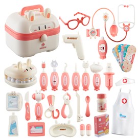 PanKome Doctor Kit for Kids, Medical Kit with Stethoscope, Pretend Play Educational Doctor Toys, Doctor Playset with Realistic Light & Sound, Role Play Toys for 3 4 5 6 Years Old Gifts (Pink)