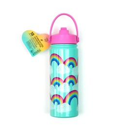 Yoobi Rainbow Sprinkles Stainless Steel Water Bottle 18 oz w/Spill-Proof Lid Straw Dishwasher Safe Adult & Kids Bottle BPA & PVC-Free Leak Proof (Mint Rainbow Sprinkles)