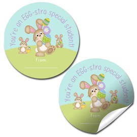 Egg-stra Special Student Easter Themed Gift Tag Sticker Labels for Kids & Teachers, 40 2" Party Circle Stickers by AmandaCreation, Great for Party Favors, Envelope Seals & Goodie Bags