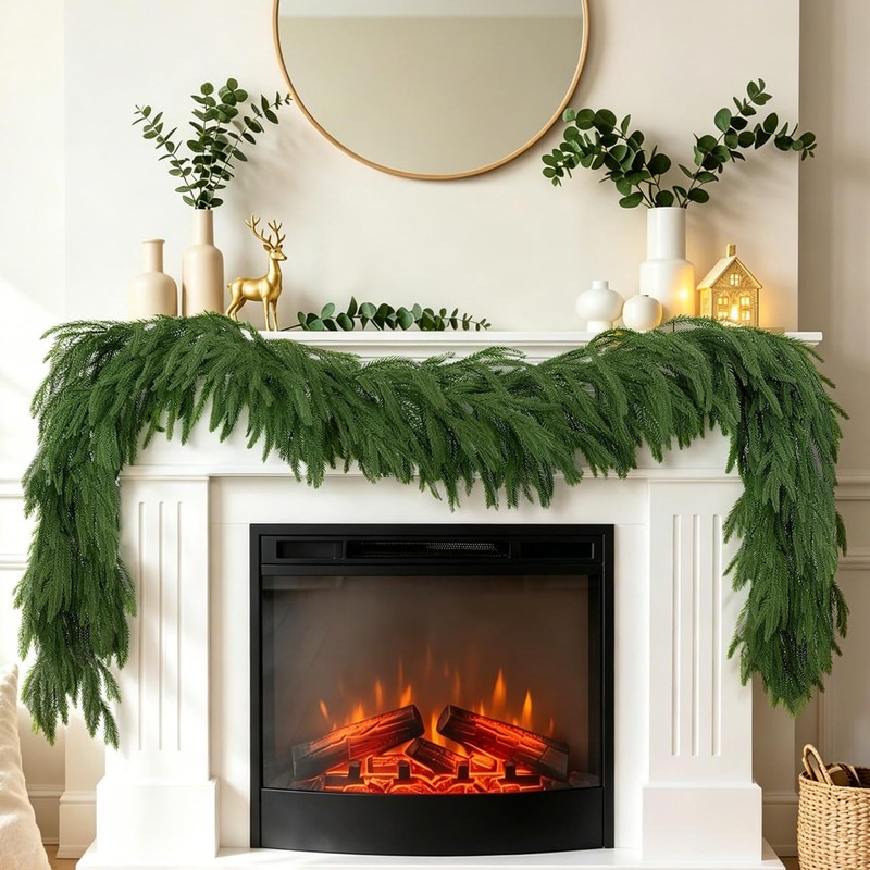 9FT Norfolk Pine Garland, Realistic Artificial Christmas Greenery Decor