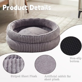 Dog Beds for Small Dogs, Puppy Kennel Bed - Round Cat Beds for Indoor Cats,Comfy Durable Pet Sleeping Bed, Washable Deluxe Plush Kitten Bed & Non-Slip Bottom, Gray 24" L x 24" W x 9" Th