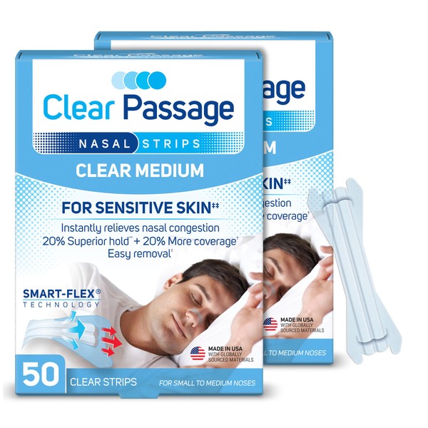 Clear Passage Nasal Strips Medium, 100 ct | Works Instantly