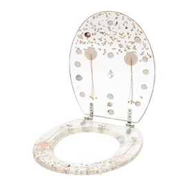 Toilet Seat Resin Seashell Decorative Easy Clean U/V Type Novelty Design, Molded Wood Toilet Seat Featuring Easy Clean & Change Hinges and Seat Fastening System