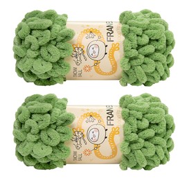 Franel Loop Yarn 100% Polyester Chenille Puffy Yarn, Craft Chunky Finger Knitting Loopy Yarn Soft and Light Material, Perfect for DIY Hand Woven Knitting Crafts Supplies (24 Grass Green, 2-Pack)