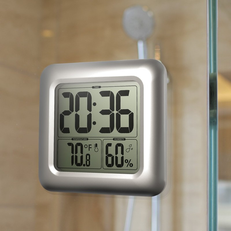 BALDR LCD Waterproof Bathroom Clock for Bath and Shower, Wall