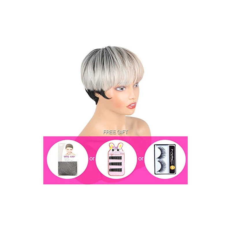 LEOSA Pelucas de Corte Pixie con Flequillo para Mujeres Negras,