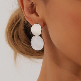 Inilbran Boho Disc Coin Drop Earrings Vintage Disc Drop Earrings Black Enamel Coin Earrings Geometric Disc Round Earrings Jewellery for Women and Girls (Black), Zinc, No Gemstone