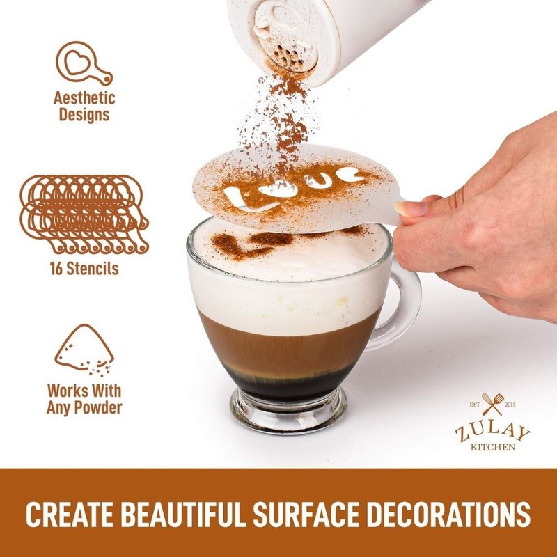Zulay Kitchen 16 Pcs Coffee Stencils for Latte Art -