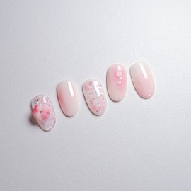 Sweet Peach Handmade Nail Tips Peach Cherry Blossoms - Round Short / 스윗피치 수제네일팁 복숭아 벚꽃네 - 라운드숏
