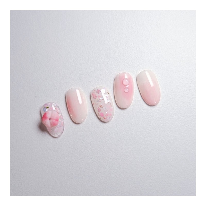 Sweet Peach Handmade Nail Tips Peach Cherry Blossoms - Round