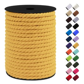 LEREATI Cotton Macrame Cord 8mm x 131ft, Thick Macrame Rope Colored Craft Rope Yarn, 3 Strand Twisted Cotton Rope for Wall Hanging, Plant Hangers, DIY Crafts, Rope Basket (Yellow)