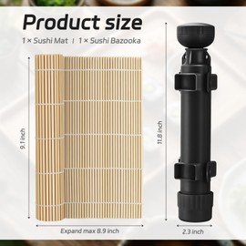 AISHN Sushi Roller 11.8 inches Sushi Bazooka Sushi Maker Chef Tool Rice Roller Durable Rice Maker Machine Mold-for Easy Sushi Cooking Black