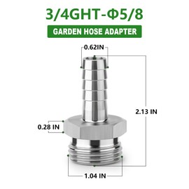 TAISHER 2PCS 304 Stainless Steel Garden Hose Repair Connector, 5/8" Barb x 3/4" GHT Male Garden Hose Adapter with Hose Clamps