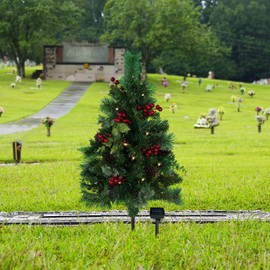 Sympathy Silks Artificial Cemetery Decoration - Gravesite Tree - Christmas Tree with Solar Lights (1) Tree