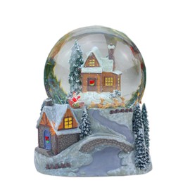 Juniland Snowy Town and Automatic Revolving Santa and Sleigh Snow Globe Color Changing Light Effect Snowglobe with Illuminating and Dimentional Winter Scene Base Plays (Santa Clause is Coming to Town)