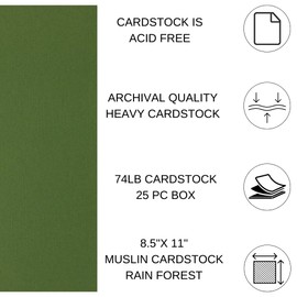 PA Paper Accents Textured Cardstock 8.5" x 11" Rain Forest, 74lb colored cardstock paper for card making, scrapbooking, printing, quilling and crafts, 25 piece pack
