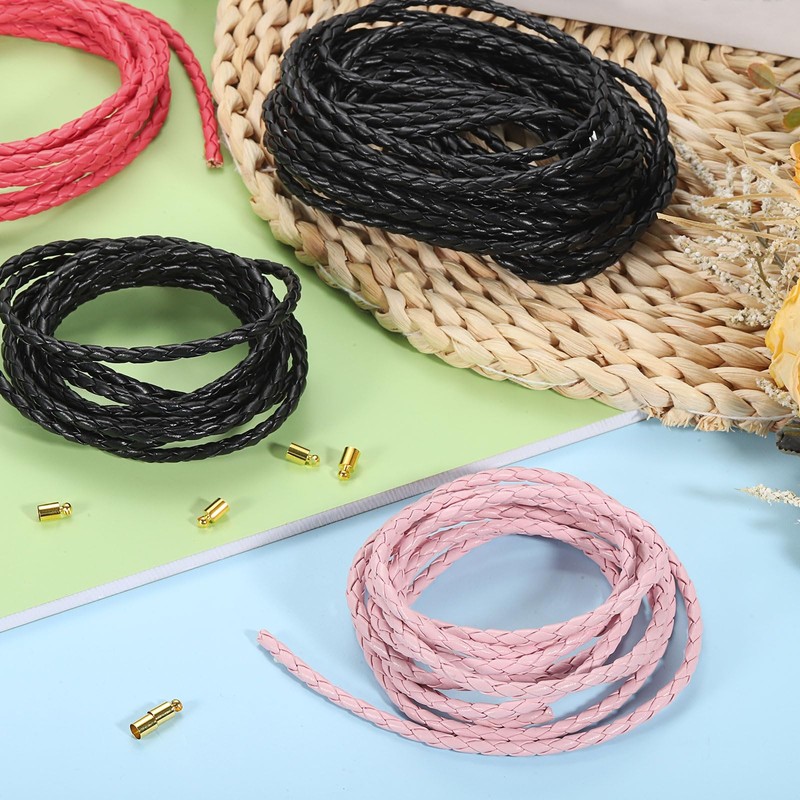 QUARKZMAN 4 mm 2.19 Yards Braided Leather Cord, Round Braided