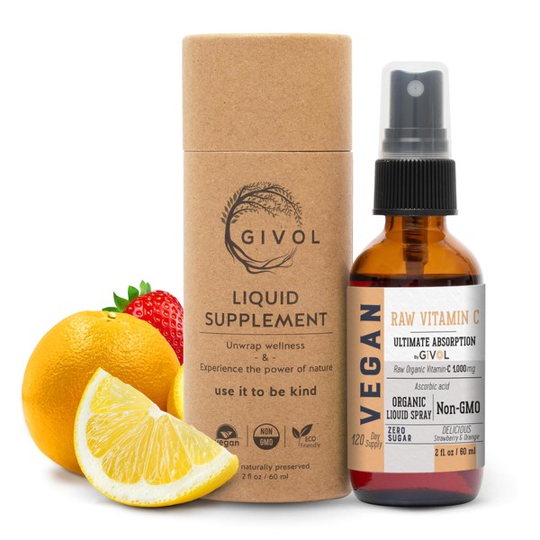 GIVOL Vitamin C Extra Strength Spray Mist: Daily Absorption Liquid Extract with Lemon, Orange, Strawberry, Rich in Ascorbic Acid, Iron, Minerals, Essential Protein Support, Optimizes Wellness Benefits