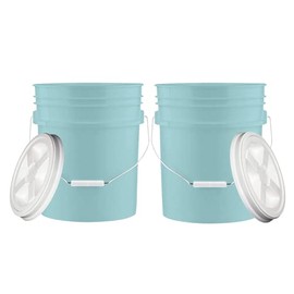 House Naturals 3.5 Gallon Aqua Food Grade BPA Free Bucket Pail with White Gamma Screw on Lid ( Pack of 2)