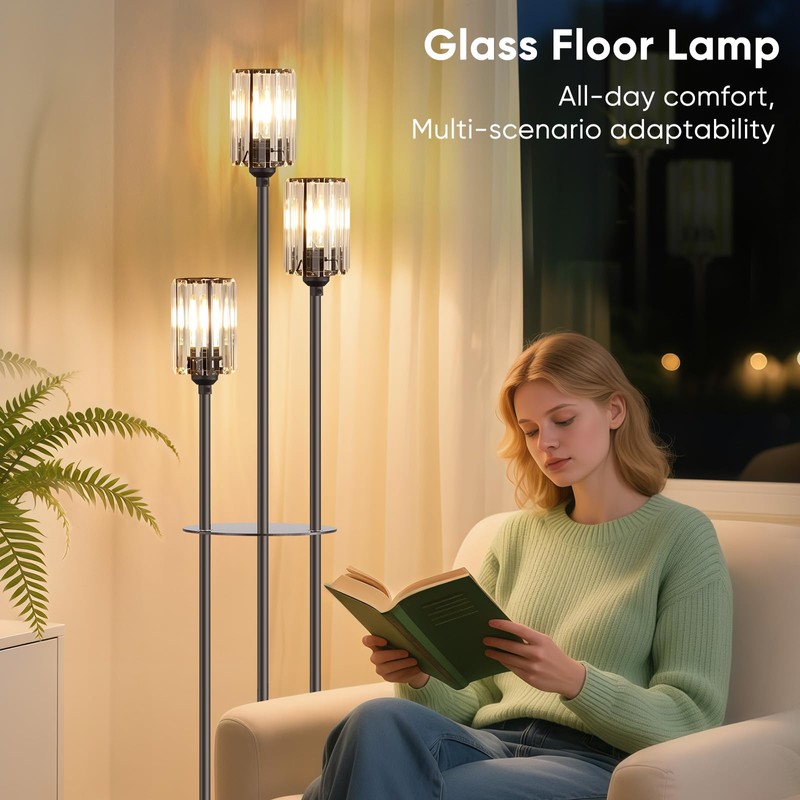 Crystal Standing Floor Lamp with Shelves for Living Room 67"