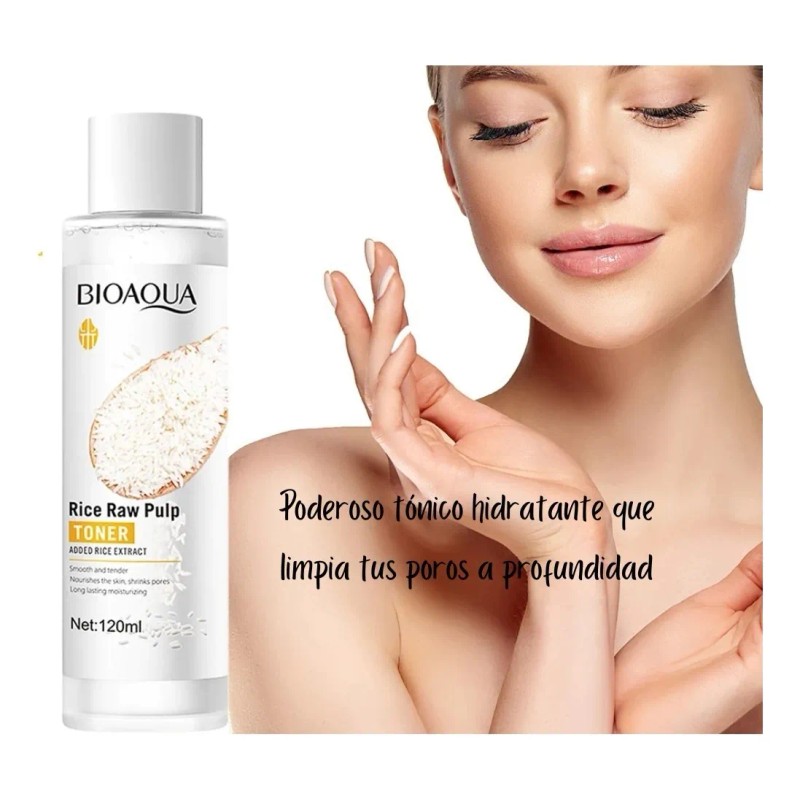 Bioaqua tónico de arroz 120 ml, aclara e hidrata suavemente
