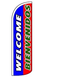 Welcome BIENVENIDOS - Windless Swooper Flag Feather Banner Sign 3x11.5 ft Tall (Flag Only) brq
