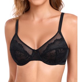 Lemorosy Women's Full Coverage Minimizer Lace Bra Plus Size Non Padded Unlined Underwire Bras(32DD, Black)