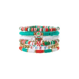 BKEPDY Set of 6 Christmas Bracelets Polymer Clay Friendship Bracelets with Snowflakes and Elk Stackable Bead Bracelets, Fimo