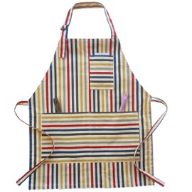 CUSHYSTORE Canvas Apron Pockets with Long Ties for Cooking Kitchen Cafe Bistro (Chef's Apron, Retro Stripe)