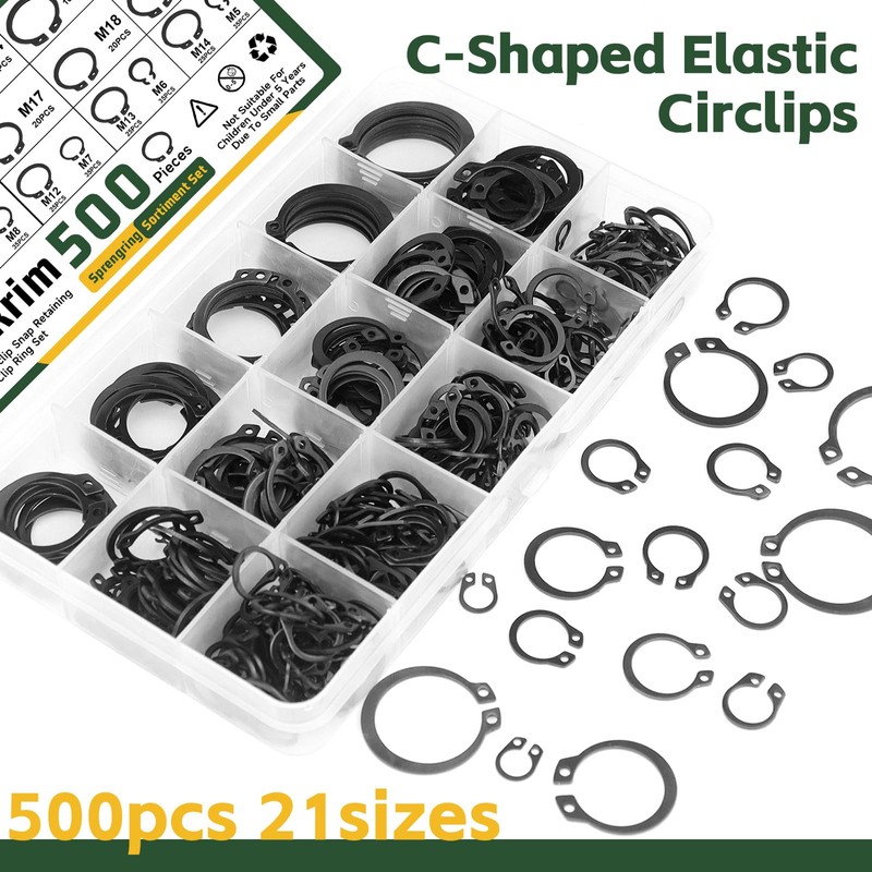 Snap Ring Assortment Circlip Set C-Clips 500 Pieces 21 Different