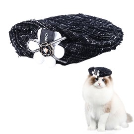 EIHI 1 Piece Black Beret Hat, Cat Hat, Cat Clothing, Costume for Cats, Dog Costume, with Flowers Headpiece for Cats, Puppies, Pet Materials