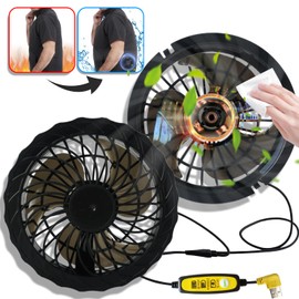 Work Clothes Fan, Work Clothes Fan Unit, Fan, Cooling Clothes, USB, 3 Levels of Wind Power Adjustment, High, Medium, Low, Heatstroke Prevention (Black)