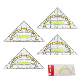 Set of 4 Set Square with Handle, Geometry Triangle Ruler Set, Triangle Ruler, Protractor School, 16 cm Large, Small, Flexible, Geo Triangles, Multifunctional, Transparent Plastic Drawing Aid for