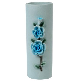 Suanti Flowers Vase, Blue Vase with Dual Embossed Floral Design, Suitable for Living Room Decor, Tabletop Display, and Dining Table