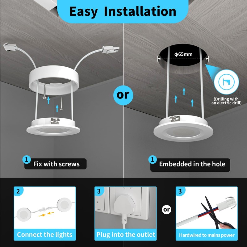 WOBANE Hardwired Under Cabinet Lights,Linkable LED Puck Lights with Switch,DIY
