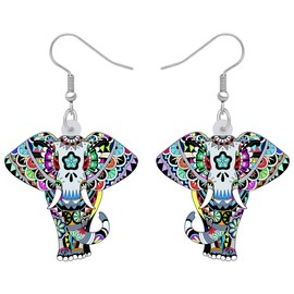 YAYAKO Acrylic Cute Elephant Earrings Dangle Jewellery Anime Novelty Gifts for Women Girls Charms Accessories (Black)