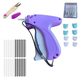 Planatex Stitch Gun for Clothes – Quick Tagging & Sewing Gun with 6 Fine Needles, 3000 Fasteners (1500 Black & 1500 White), 100 Buttons (50 Black & 50 White) with Sewing Scissor (Purple)