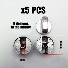 KRYMSON Pack of 5 Gas Stove Knobs, 6 mm Gas Hob Knobs, Silver Cookware Knobs, Universal Cookware Knobs, Cookware Knob Replacement Parts, Suitable for Stoves, Ovens (Silver)